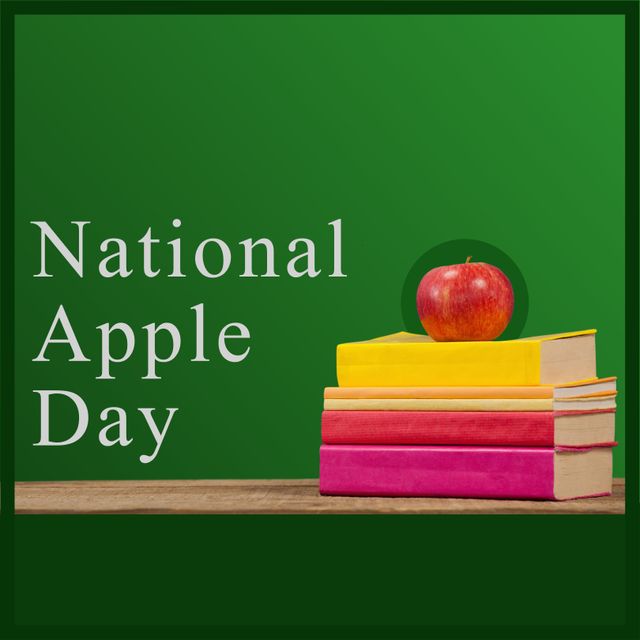 National Apple Day with Stack of Books and Red Apple on Green Background - Download Free Stock Templates Pikwizard.com