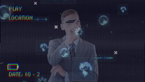 Businessman Interacting with Digital Holographic Interface