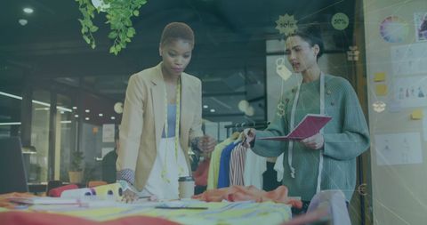 Diverse Professionals Collaborating with Digital Overlay in Office