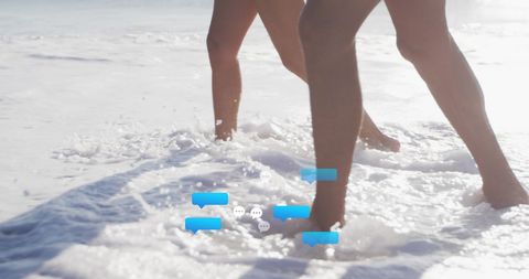 Couple Walking on Beach with Social Media Overlays
