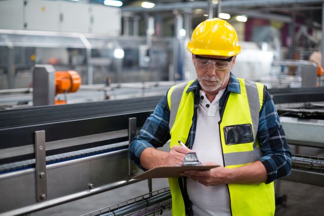 Male factory worker maintaining record on clipboard - Download Free Stock Photos Pikwizard.com