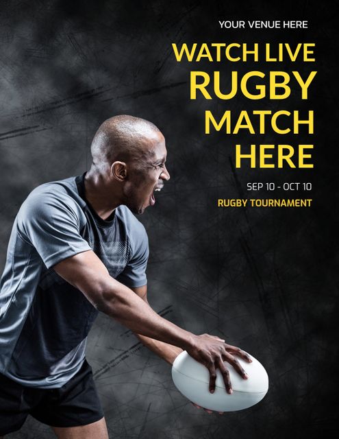 Energetic Rugby Player Gripping Ball to Promote Live Sports Events - Download Free Stock Templates Pikwizard.com