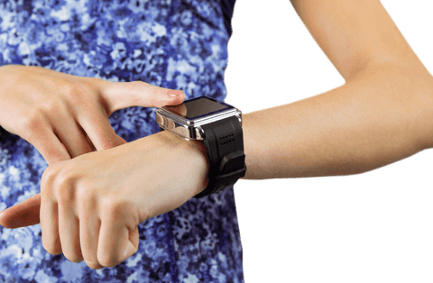 Woman utilizes smartwatch from stylish perspective with transparent background