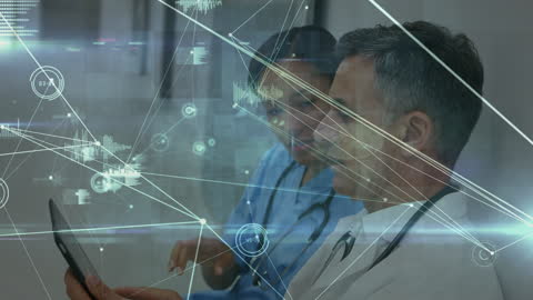 Medical Professionals Analyzing Futuristic Data Interface