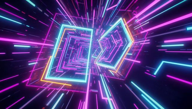 Vibrant neon frames in futuristic digital void