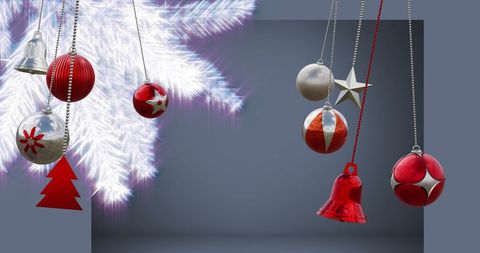 Festive christmas ornaments with holographic pine