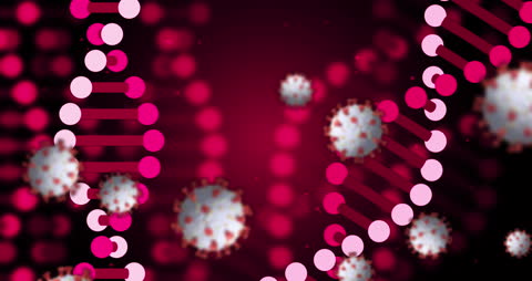 Digital Coronavirus Particles Against DNA Helix on Red