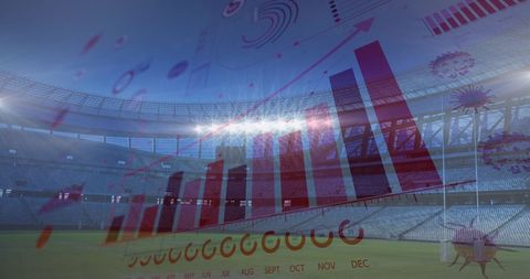 Digital Graphs Overlay in Empty Stadium Highlighting Sports Analytics