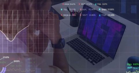 Professional analyzing nft data on laptop in office environment