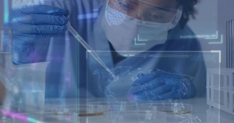 Pipetting Droplet into Petri Dish with Global Data Overlay for Microbiology Research