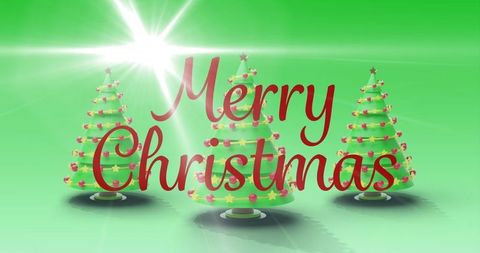 Festive Green Background with Holiday Trees and Merry Christmas Text