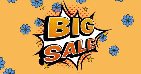 Retro Big Sale Banner with Comic Style and Floral Pattern