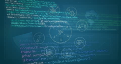 Futuristic Software Development with Code and Icons Illustration