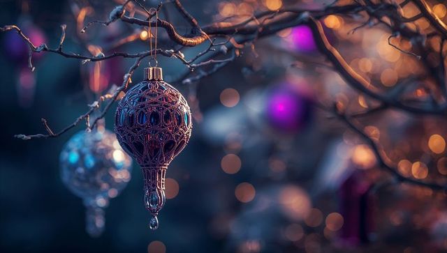 Whimsical Holiday Tradition: Filigree Bauble Enhancing Twinkling Garden Unveils Elegance