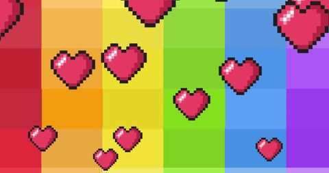Pixel Hearts on Rainbow Background for Pride Celebration - Download Free Stock Images Pikwizard.com