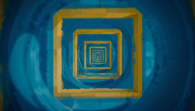 Infinite depth with nested yellow squares and blue tunnel