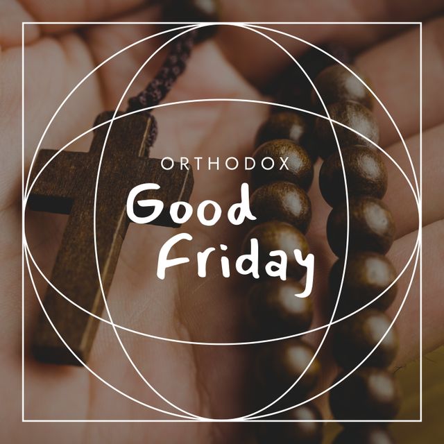 Orthodox Good Friday Text Overlay on Rosary Beads in Hand - Download Free Stock Templates Pikwizard.com