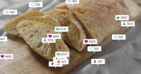 Rustic Sliced Baguette with Virtual Notification Icons Overlay