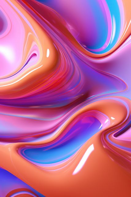 This colorful abstract design features vibrant liquid waves and swirls in shades of pink, orange, and blue. Perfect for use in modern art projects, digital designs, backgrounds for websites or presentations, and creative marketing materials.