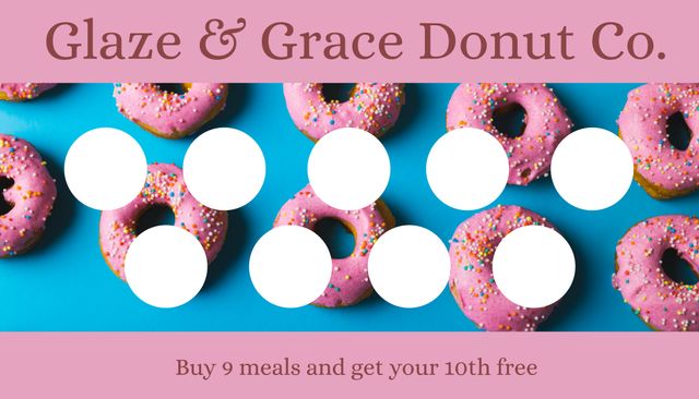Ideal for use by a bakery or donut shop looking to enhance customer loyalty with a punch card promotion. Suitable for print marketing materials and in-store displays to encourage repeat business.