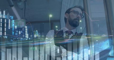 Businessman Analyzing Financial Data with Cityscape - Download Free Stock Images Pikwizard.com