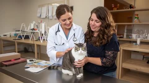 Gray-and-White Cat Getting Checked by Veterinarian