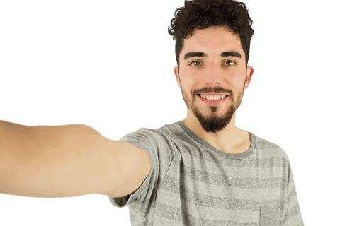 Smiling Young Man in Striped Shirt Taking Selfie with Transparent Background - Download Free Stock Videos Pikwizard.com