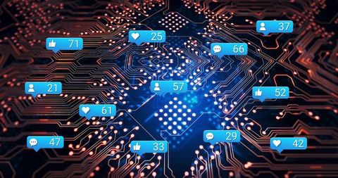Social Media Chat Icons Integrated with Digital Circuit Board