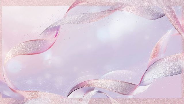 Flowing pastel ribbons with glitter border and soft bokeh gradient background