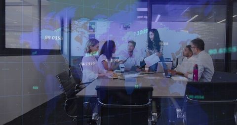 Data Processing with Business Team Meeting in Modern Office