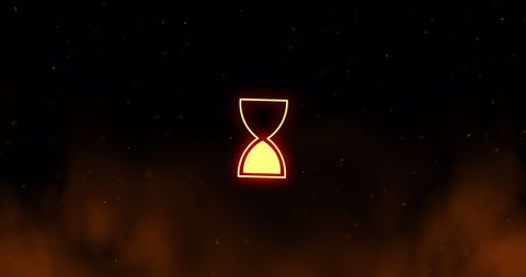 Glowing digital hourglass interface on dark background