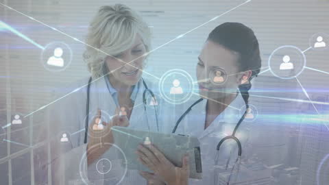 Medical Professionals Collaborating with Futuristic Network