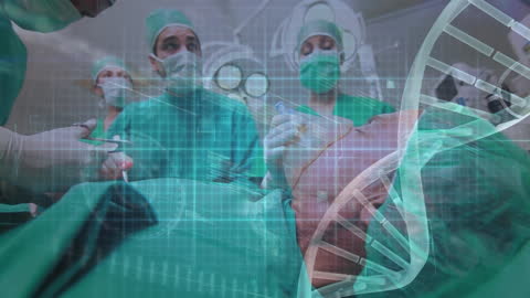 Surgeons Performing Operation with DNA Overlay Conceptual