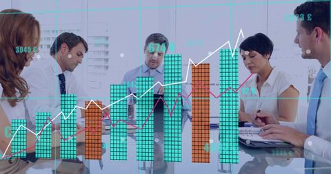 Diverse Business Team Analyzing Growth and Trends in Office Setting