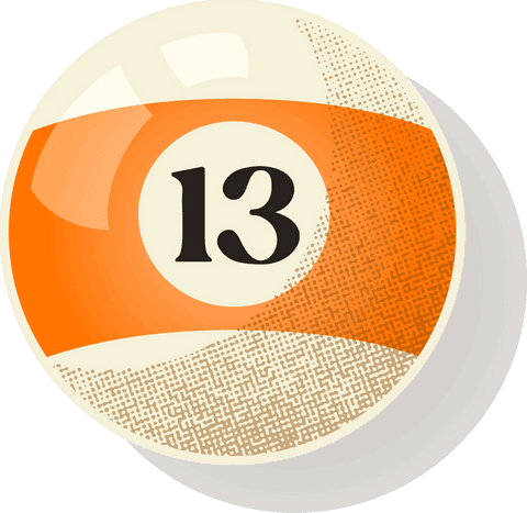 Stylized pool ball with number 13 in transparent background