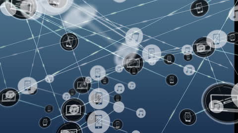 Digital Network Animation with Connected Technology Icons