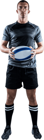 Rugby player holding ball transparent background sports concept