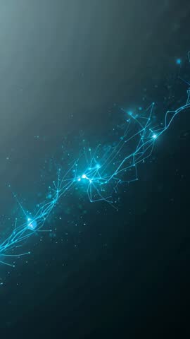 Vertical Futuristic Blue Neural Network Stream Connecting Nodes and Digital Filaments