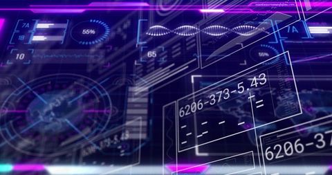Futuristic holographic data dashboard displaying floating numeric readouts and dna helix