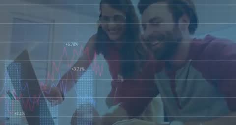 Business Partners Analyzing Growth Data on Laptop Screen