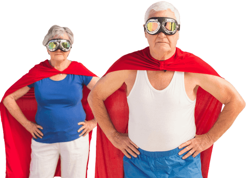 Senior Superheroes in Red Capes with Transparent Background