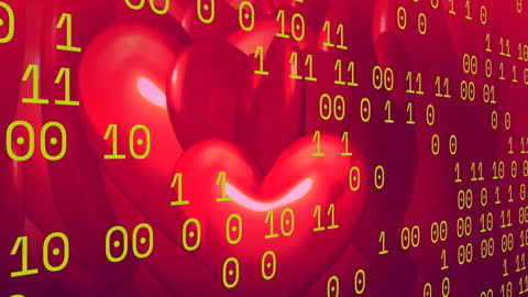 Digital Binary Code Overlaying Red Heart Illustration