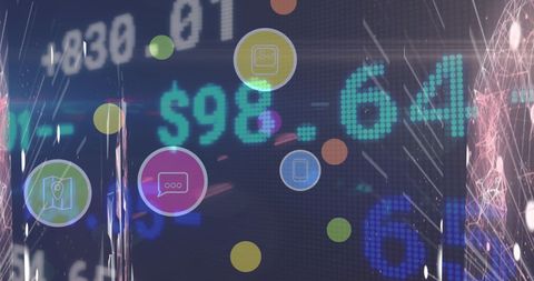 Digital icons overlaying stock market data