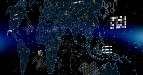 Global Digital Interface Over Futuristic World Map - Download Free Stock Images Pikwizard.com