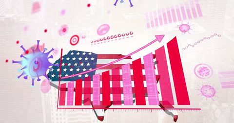 Data rising: graphic analysis in american theme with virus icons