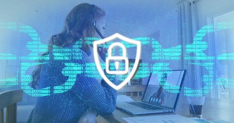 Digital Security Shield Overlay on Businesswoman with Laptop - Download Free Stock Images Pikwizard.com