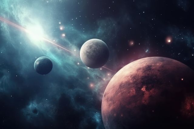 This image is perfect for use in science fiction book covers, astronomy blogs, educational materials about space, and as striking visuals for technology or educational videos focusing on space exploration and cosmology.