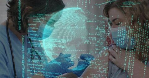 Doctor Using Stethoscope with Futuristic Technology Interface