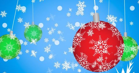 Christmas Baubles with Falling Snowflakes Creating Festive Atmosphere - Download Free Stock Images Pikwizard.com