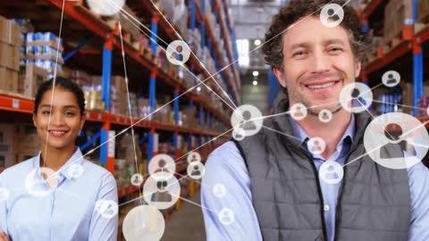 Connected Warehouse Team with Global Network Graphics